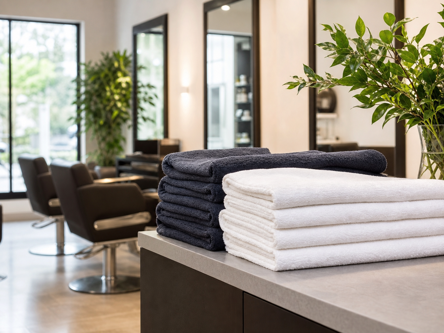 Freshly cleaned towels in a professional salon