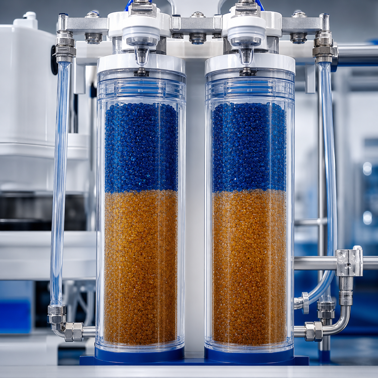 Deionization columns containing mixed-bed resin