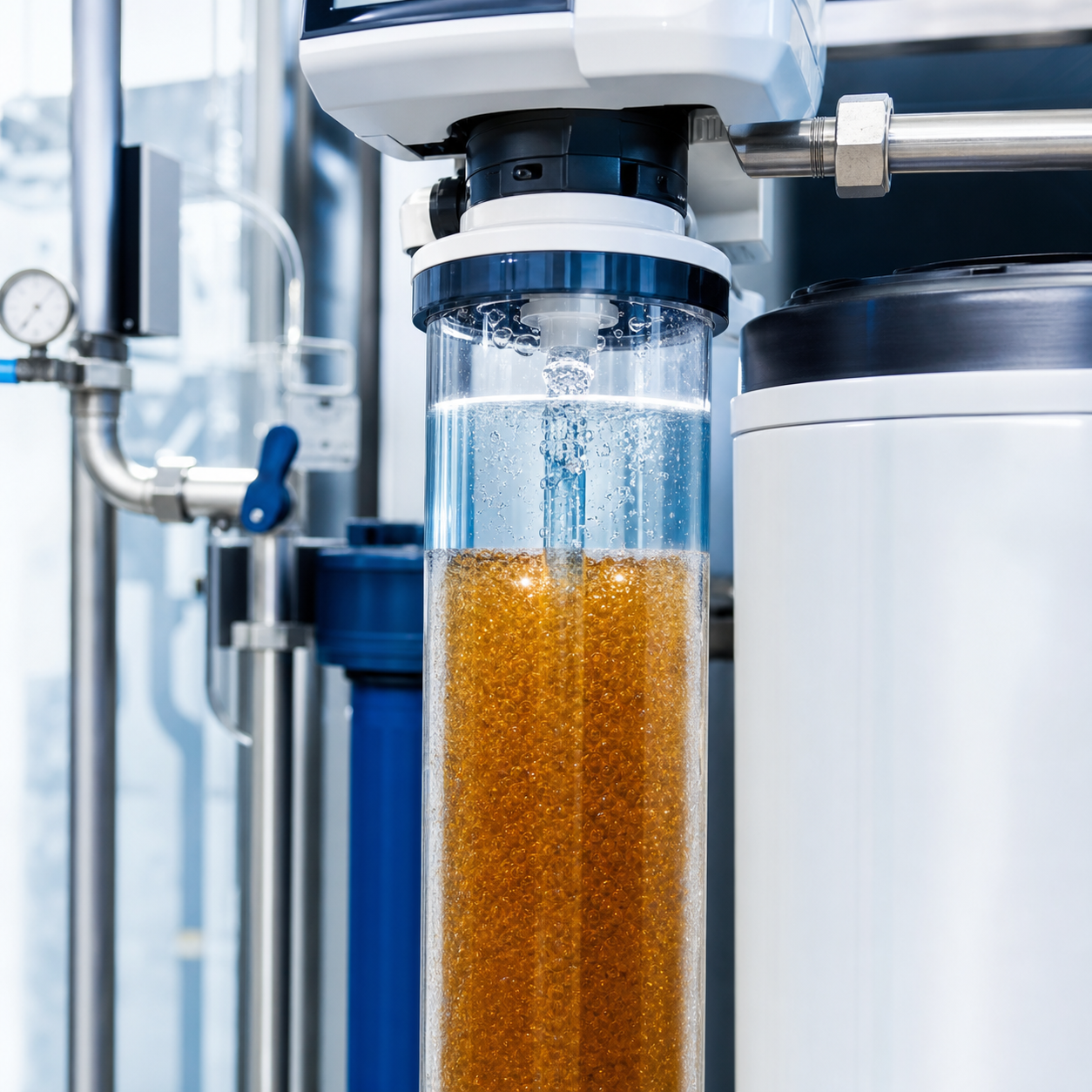 Water softener with ion-exchange resin